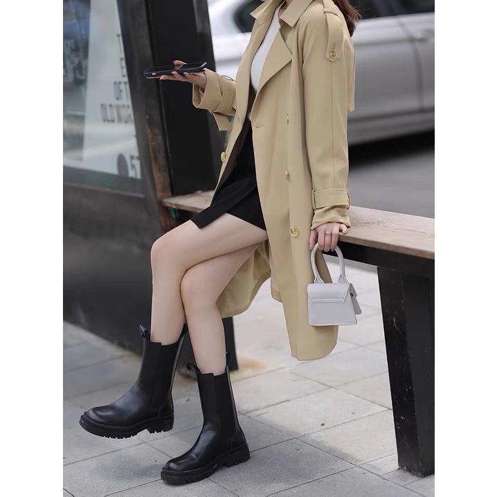 [ORDER TAOBAO]  Áo Trench Coat Size XXS XS Kaki Dáng Dài Có Xẻ Tà Đằng Sau | BigBuy360 - bigbuy360.vn