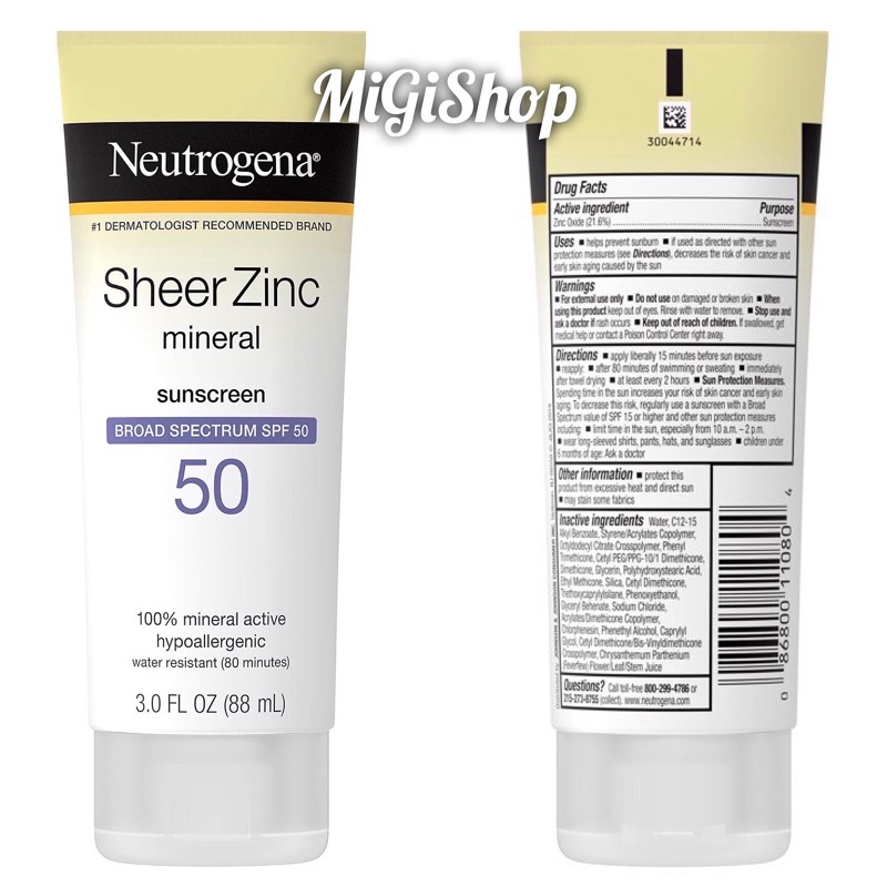 Kem Chống Nắng Neutrogena Sheer Zinc Mineral Sunscreen SPF50 88ml
