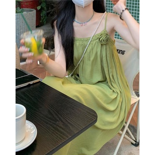 Femininechic Thời Trang Nữ Quần Áo Trơn Suspender Đầm Có Hoa Giải Trí Phong Cách Pháp Đầm Dành Cho Nữ
