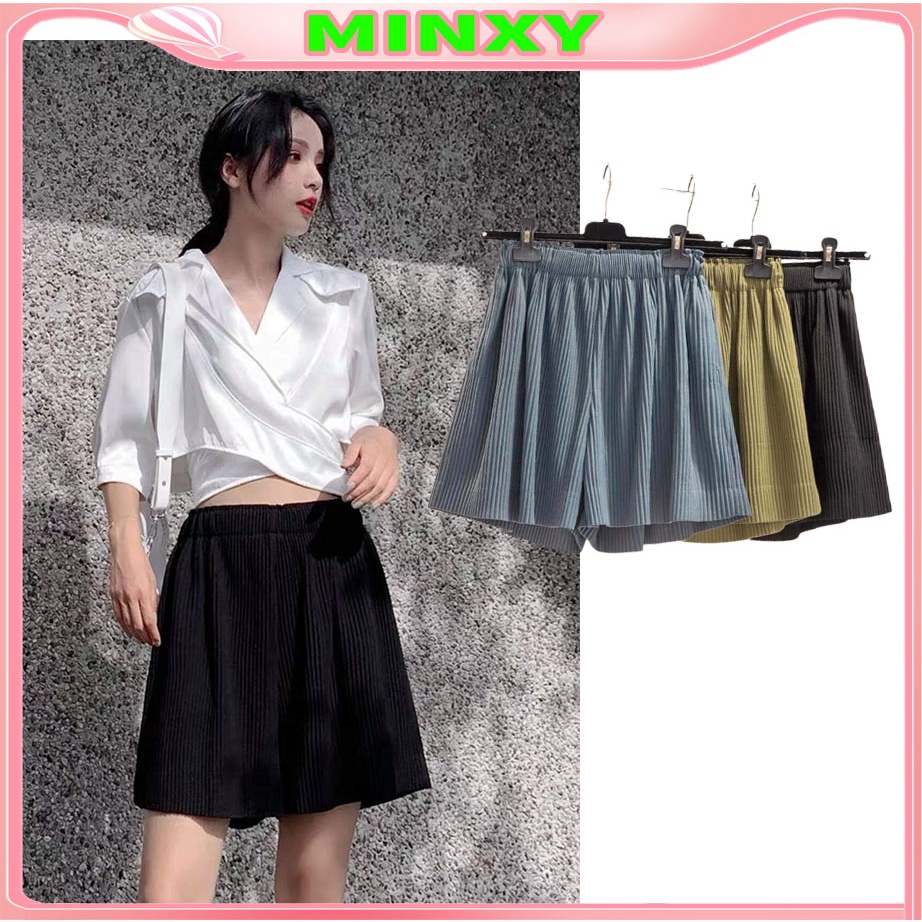 Quần đùi nữ suông tăm quần sooc ống rộng short thun tăm nhiều màu chất mát-Minxy shop