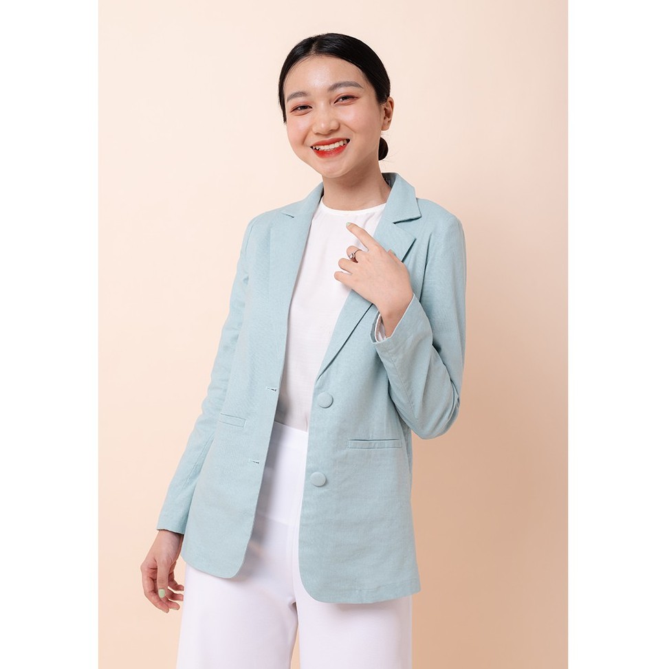 Áo vest blazer linen nữ KHÀN màu xanh mint tay dài 1 lớp thời trang công sở Hàn Quốc | BigBuy360 - bigbuy360.vn