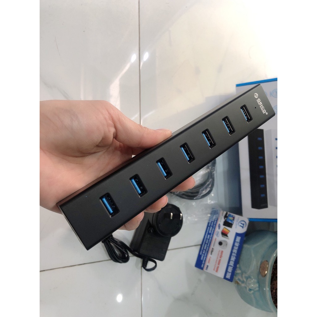 Bộ Chia USB 3.0 7 cổng Orico H7013-U3-AD Cục Nguồn Cấp Điện- HUB USB 7 Port