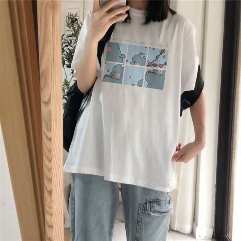 Áo thun form rộng unisex, áo phông in hình dễ thương | BigBuy360 - bigbuy360.vn