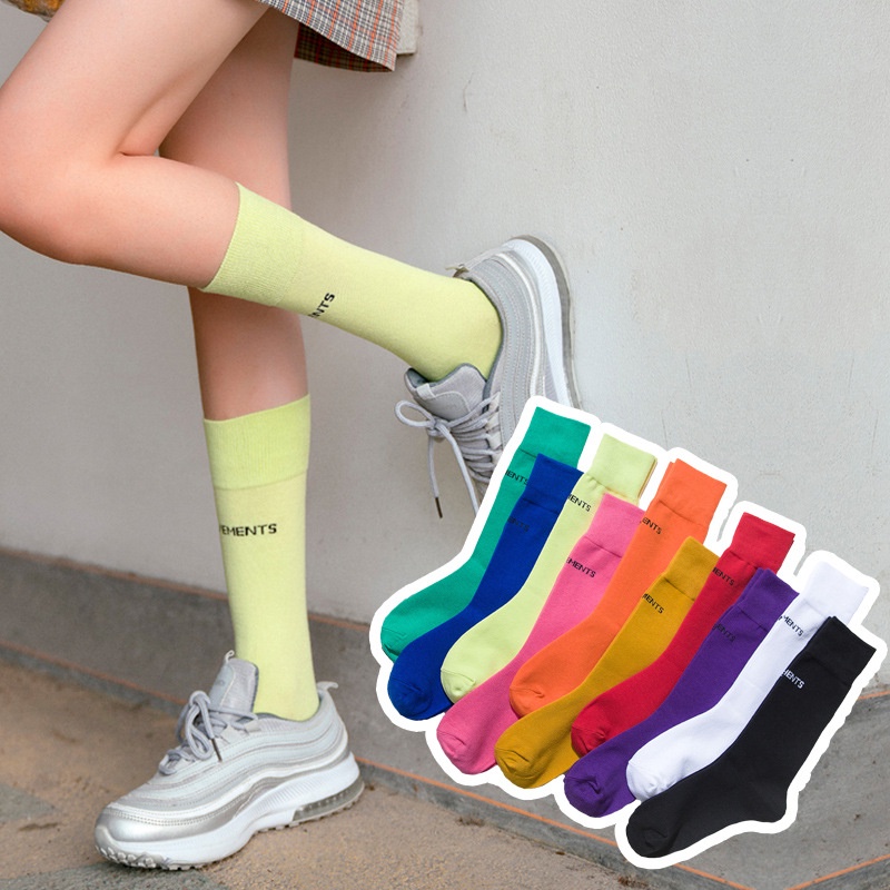 Black mid-calf socks for women ins trendy European and American coloured long socks calf socks