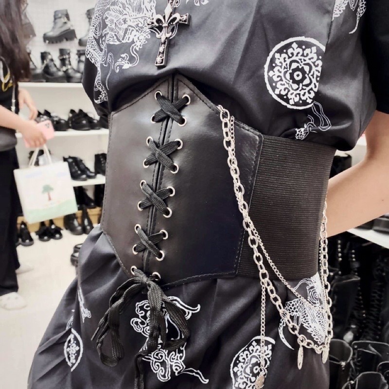 Đai lưng corset đan dây Bingshop chất liệu da pha chun co giãn tốt