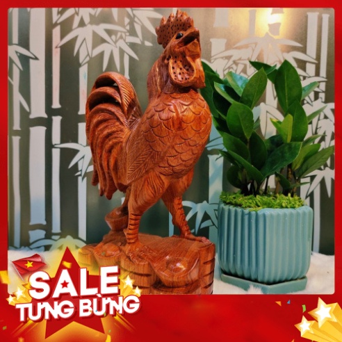 Tượng con gà trống cao 30 cm gỗ hương
