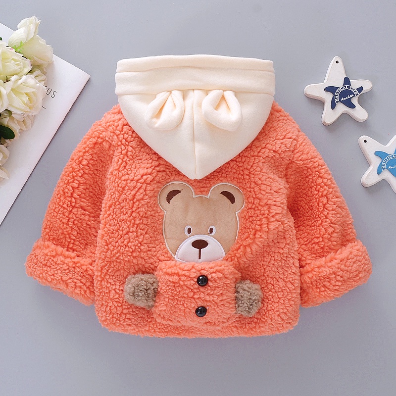 Áo sweater cotton màu trơn thêu hình gấu xinh xắn cho bé gái 1-4 tuổi mùa đông 2021