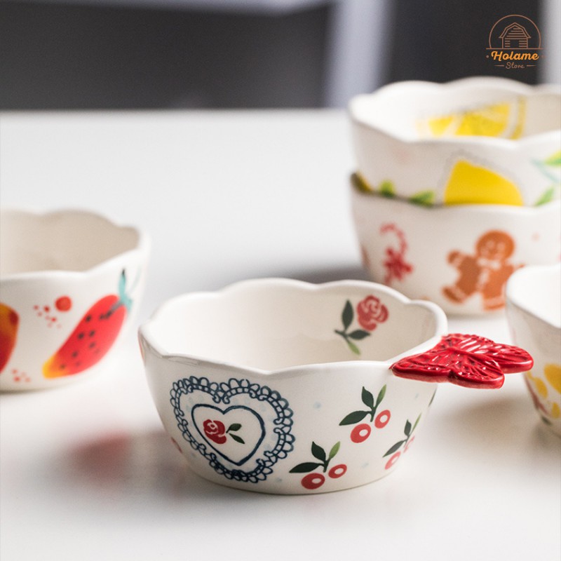 Chén ăn dặm cho bé có tay cầm , bát hình hoa Holame