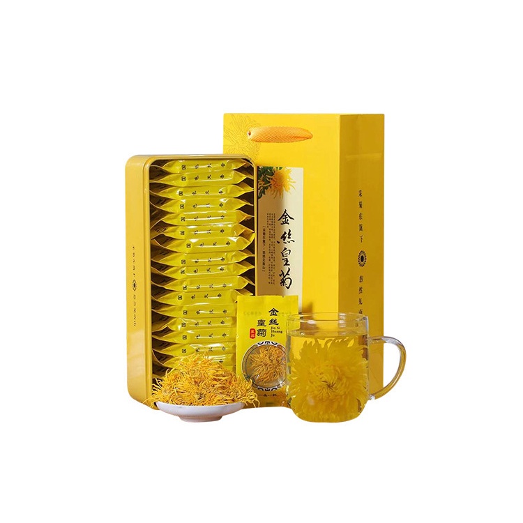 Combo 40 gói trà hoa cúc Hoàng Đế vàng giúp thanh nhiệt giải độc tặng kèm hộp thiếc và túi xách