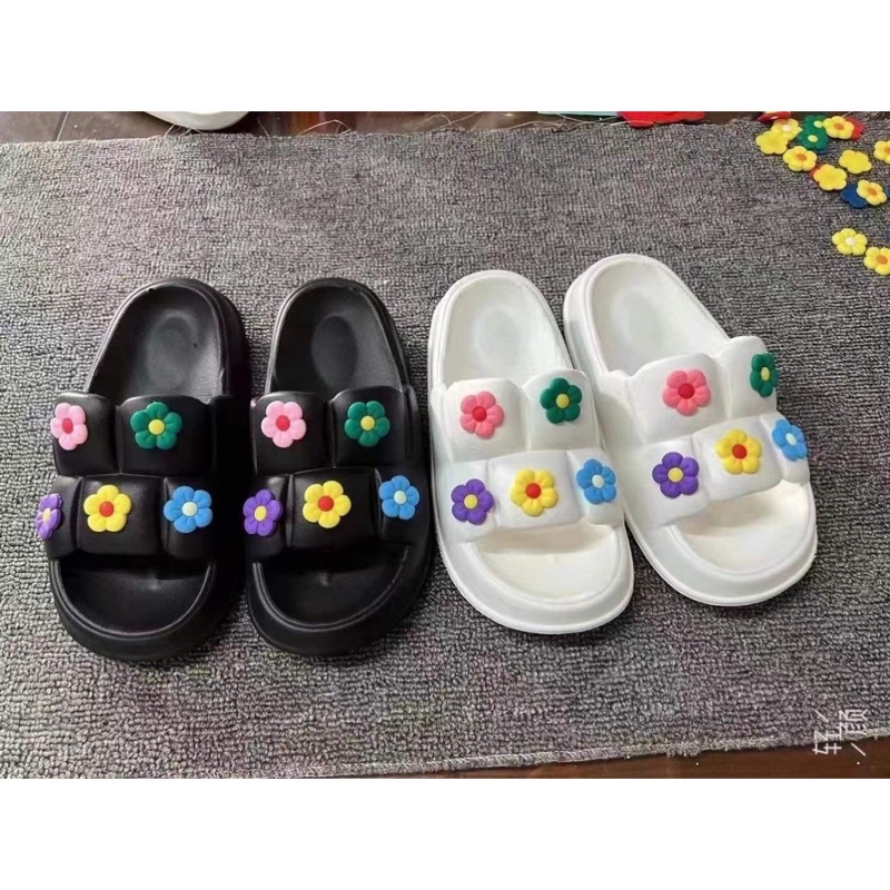 Dép bánh mì unisex quai ngang ô vuông cao 3cm đính sticker siêu êm mang trong nhà mang đi chơi - DL160