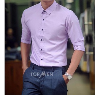 Sơ mi lụa nam dài tay MÀU TÍM NHẠT chất vải mềm mịn chống nhăn cao cấp