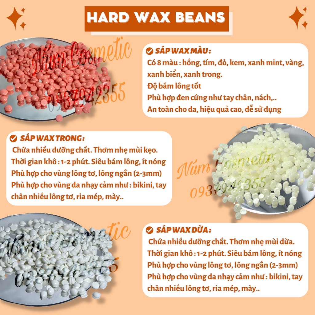 Sáp wax mix ( sáp dừa + sáp trong + sáp màu) wax lông siêu bám lông - da nhạy cảm - thơm