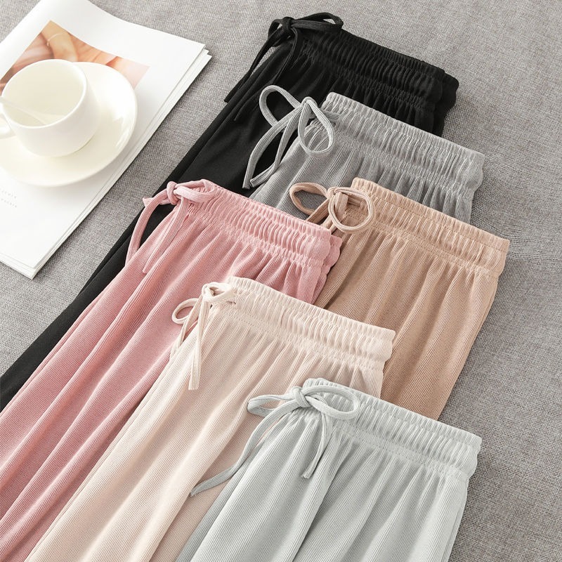High Waist Ice Silk Wide Leg Pants / Korean Casual Loose Summer Trousers / Plus Size Slim Pants | BigBuy360 - bigbuy360.vn