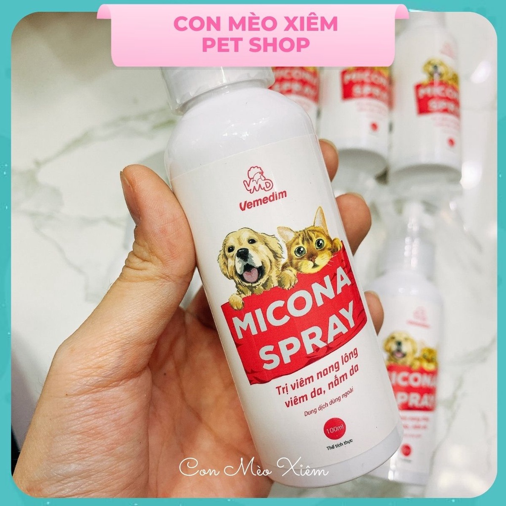 Xịt chó mèo viêm da nấm Vemedim Micona 100ml, chăm sóc lông thú cưng Con Mèo Xiêm