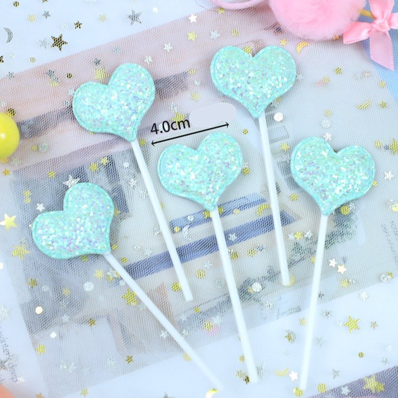 Que cắm tim, sao, vương miện phủ kim tuyến trang trí bánh kem