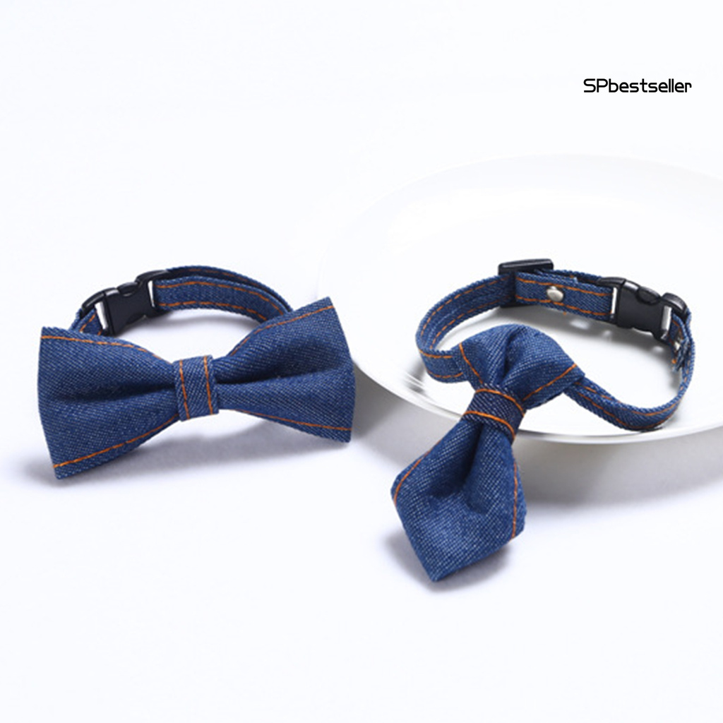 Vòng Cổ Vải Jean Đính Nơ Có Thể Điều Chỉnh Cho Thú Cưng