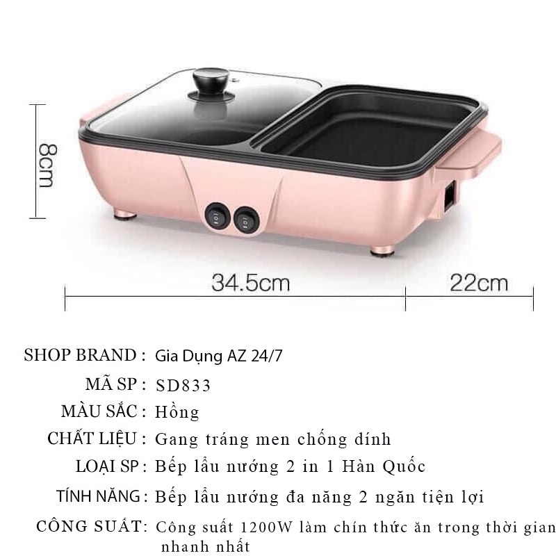 Nồi lẩu nướng đa năng 2 in 1 nồi lẩu nướng điện Cofy 2 ngăn mini chống dính đa tiện lợi bảo hành 3 tháng AZSD833