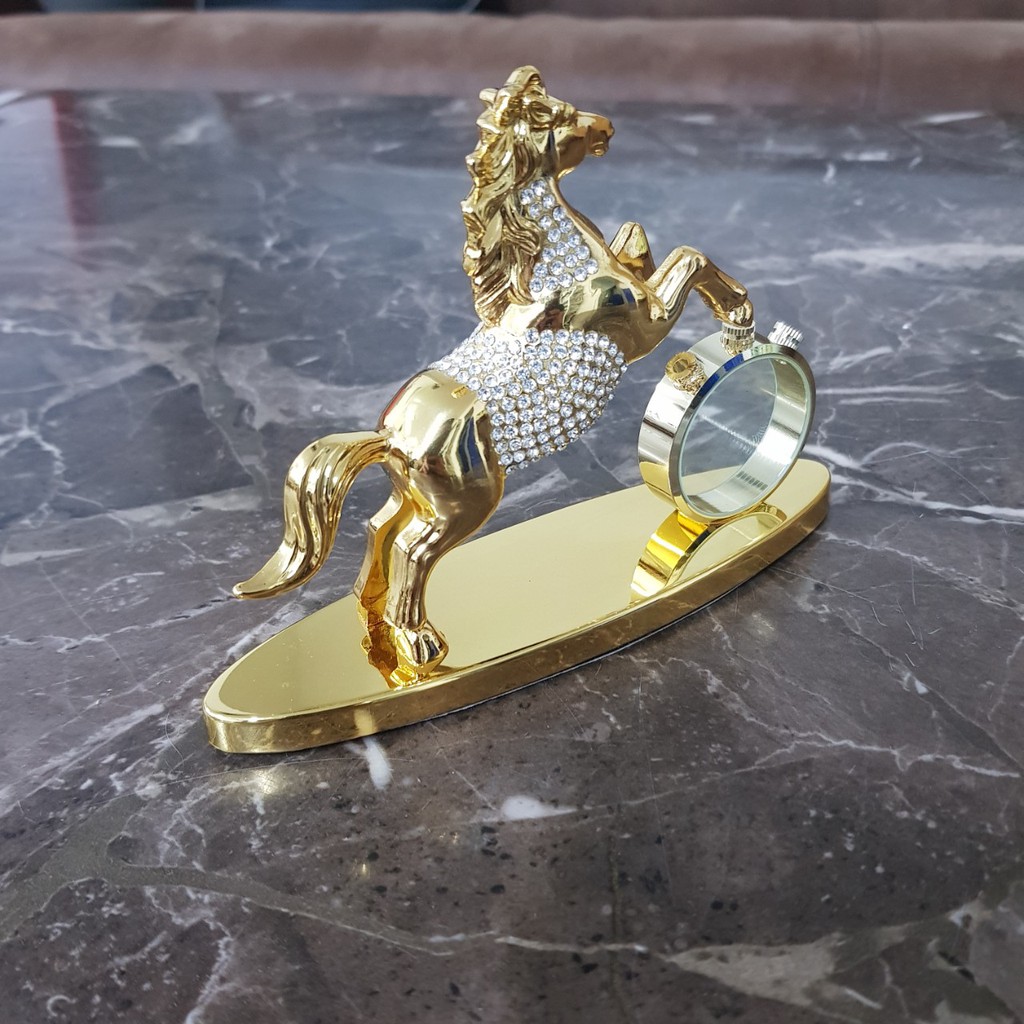 Tượng ngựa mạ vàng nước hoa đính đá Pha lê trang trí taplo ô tô, bàn làm việc mã HC882
