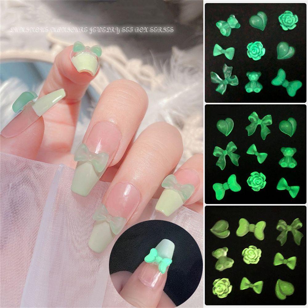 NIUYOU Hộp 6 Ngăn Đựng Hạt Đá 3D Dạ Quang Đính Móng Nghệ Thuật