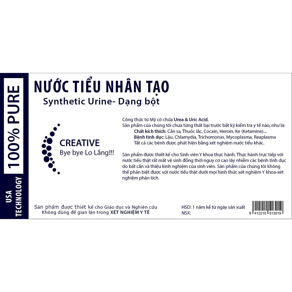 Nước tiểu nhân tạo - dạng bột -Cho xét nghiệm nước tiểu- Tinh khiết 100%