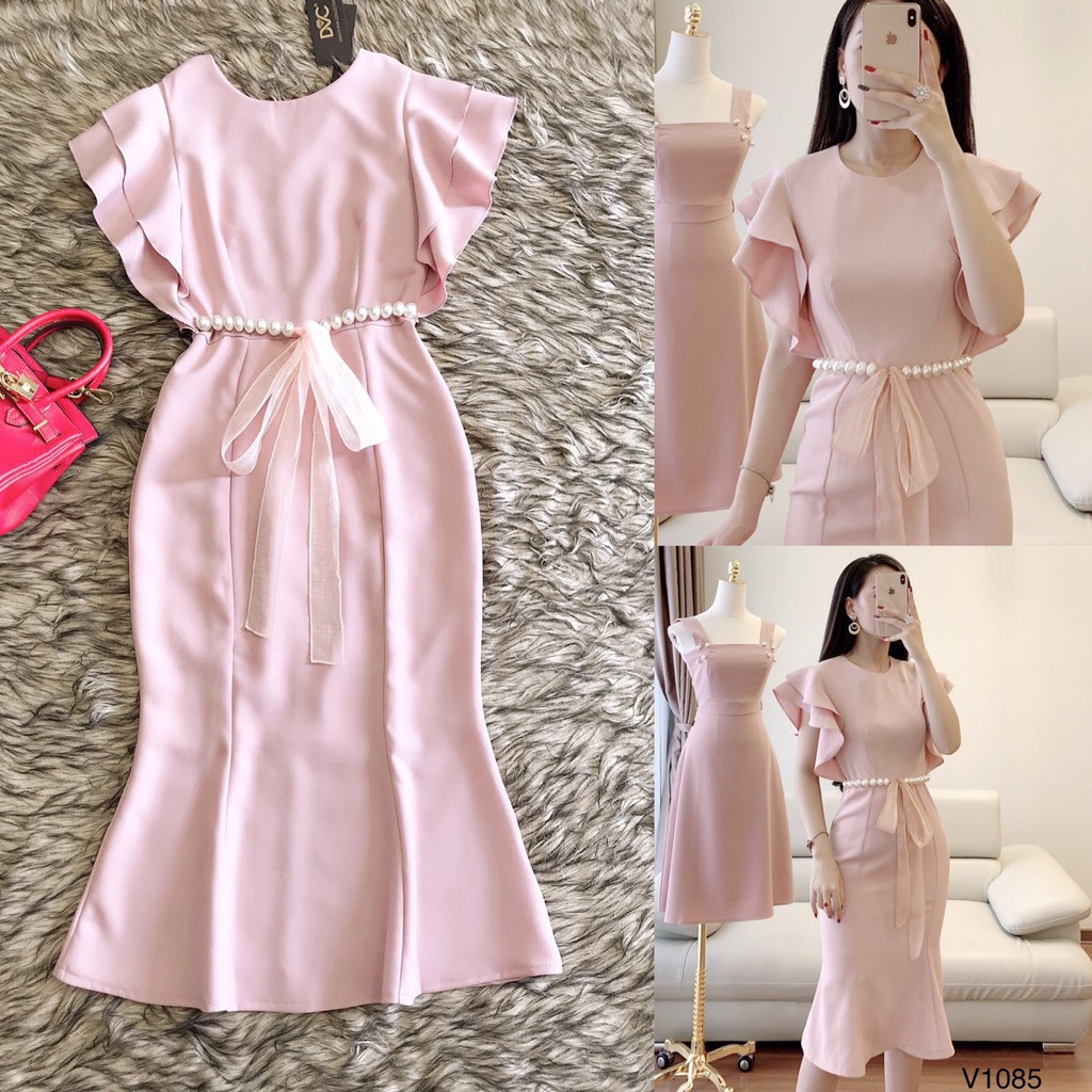 [ xả kho ] MiD Đầm đuôi cá hồng V1085 Mie Design ảnh thật