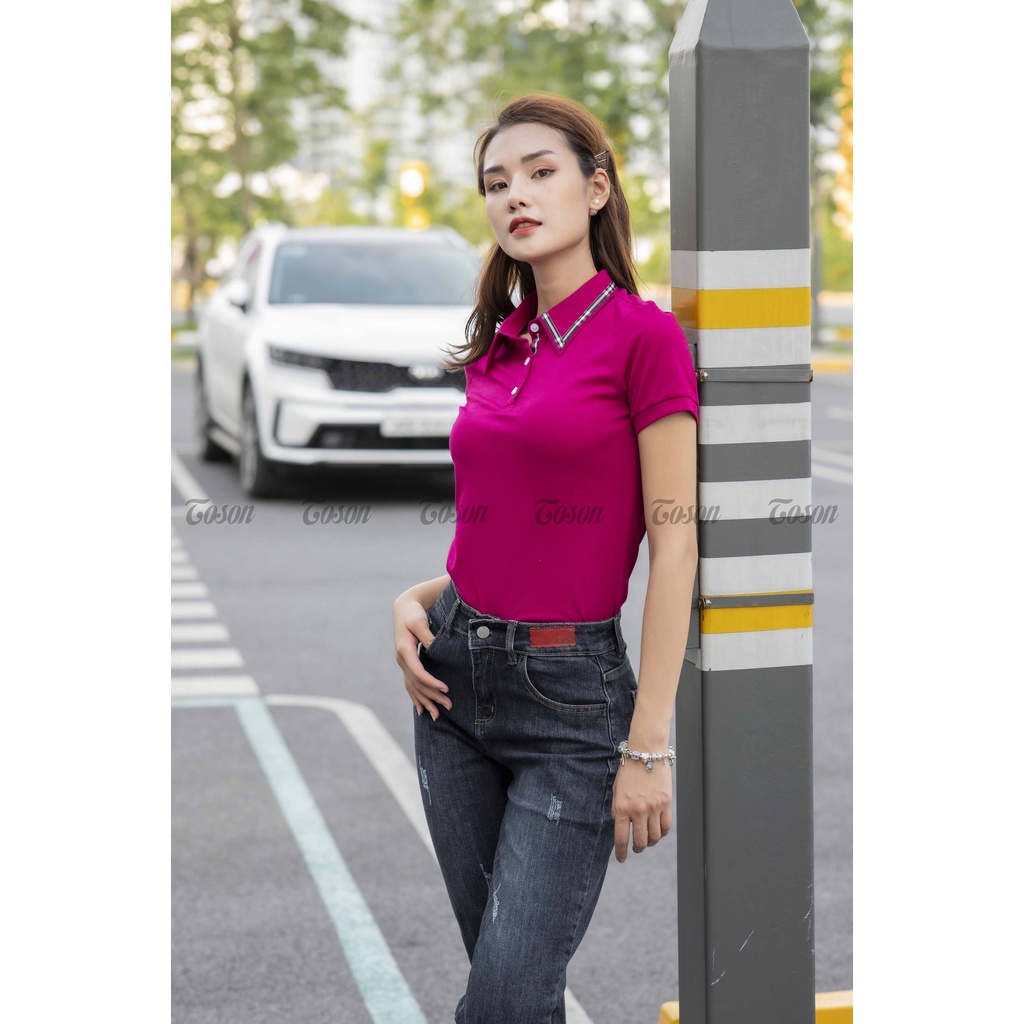 Áo Polo cotton tím cẩm, cổ phối dây dệt - TOSON - AP011T81