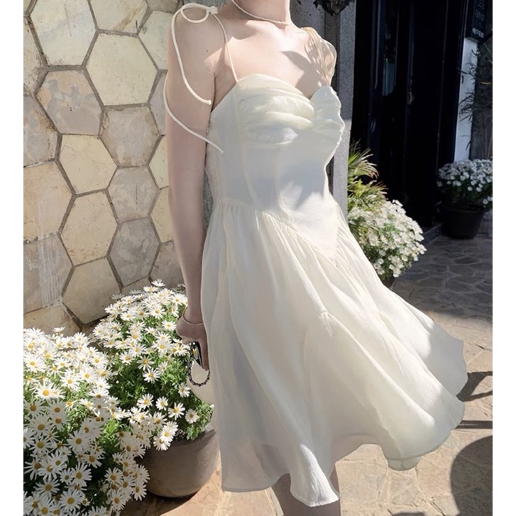 Váy 2 dây xoè dáng corset có dây nơ buộc vai
