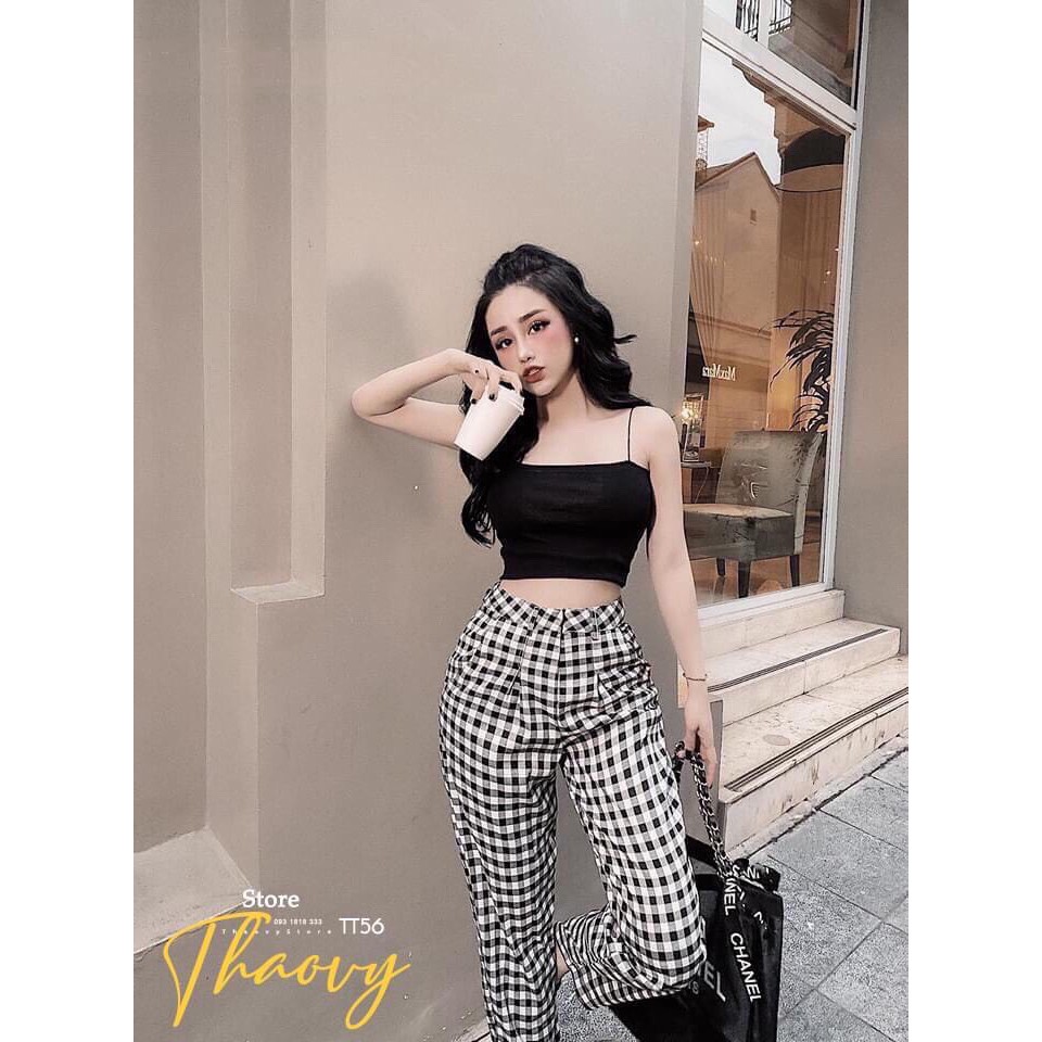 set áo croptop dây bún kèm quần tây carro xinh cực hot hit xinh xắn