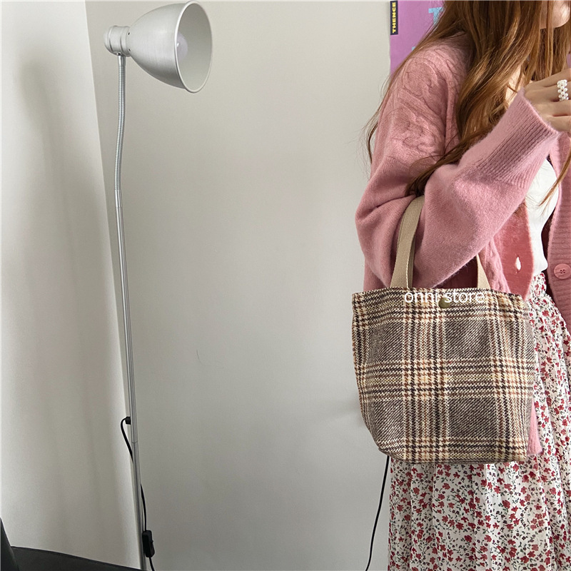 Túi len đựng bình nước giữ nhiệt thiết kế mới họa tiết sọc caro thời trang theo phong cách Vintage