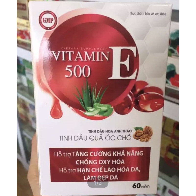 VITAMIN E ĐỎ 500 -Hộp 60 Viên-  Hỗ Trợ Làm Đẹp Da, Mượt Tóc | Thế Giới Skin Care