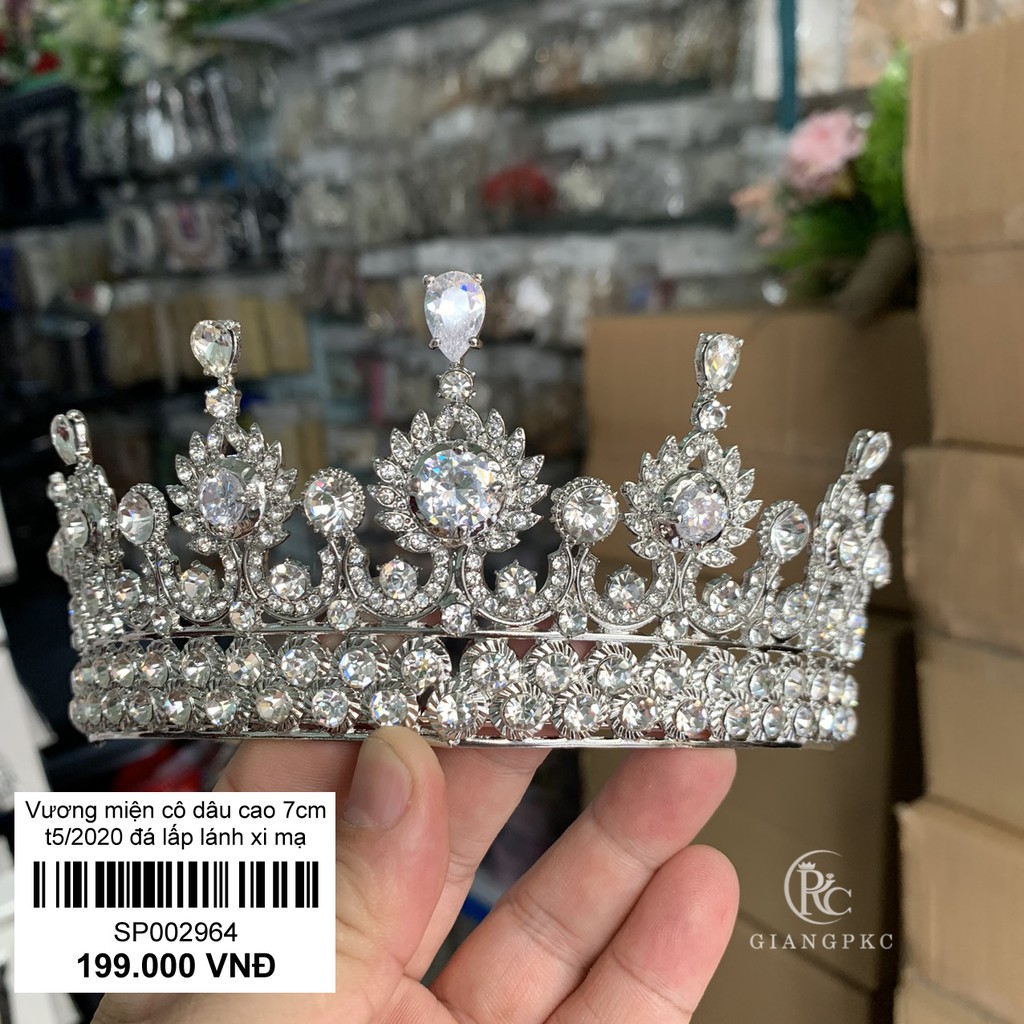 Vương miện cô dâu dáng 7cm chất liệu đá lấp lánh xi mạ không đen Giangpkc Sp002934