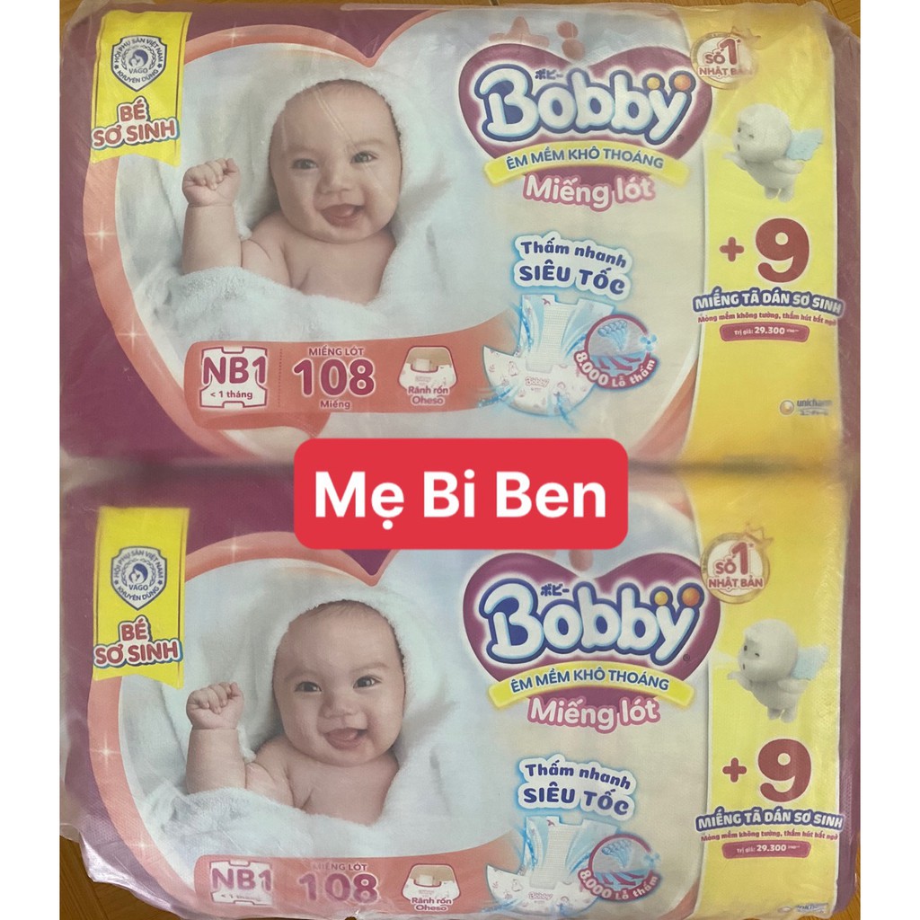 (COMBO 3 GÓI) Miếng Lót Sơ Sinh Bobby Newborn 1-108 miếng - dành cho bé dưới 1 tháng tuổi