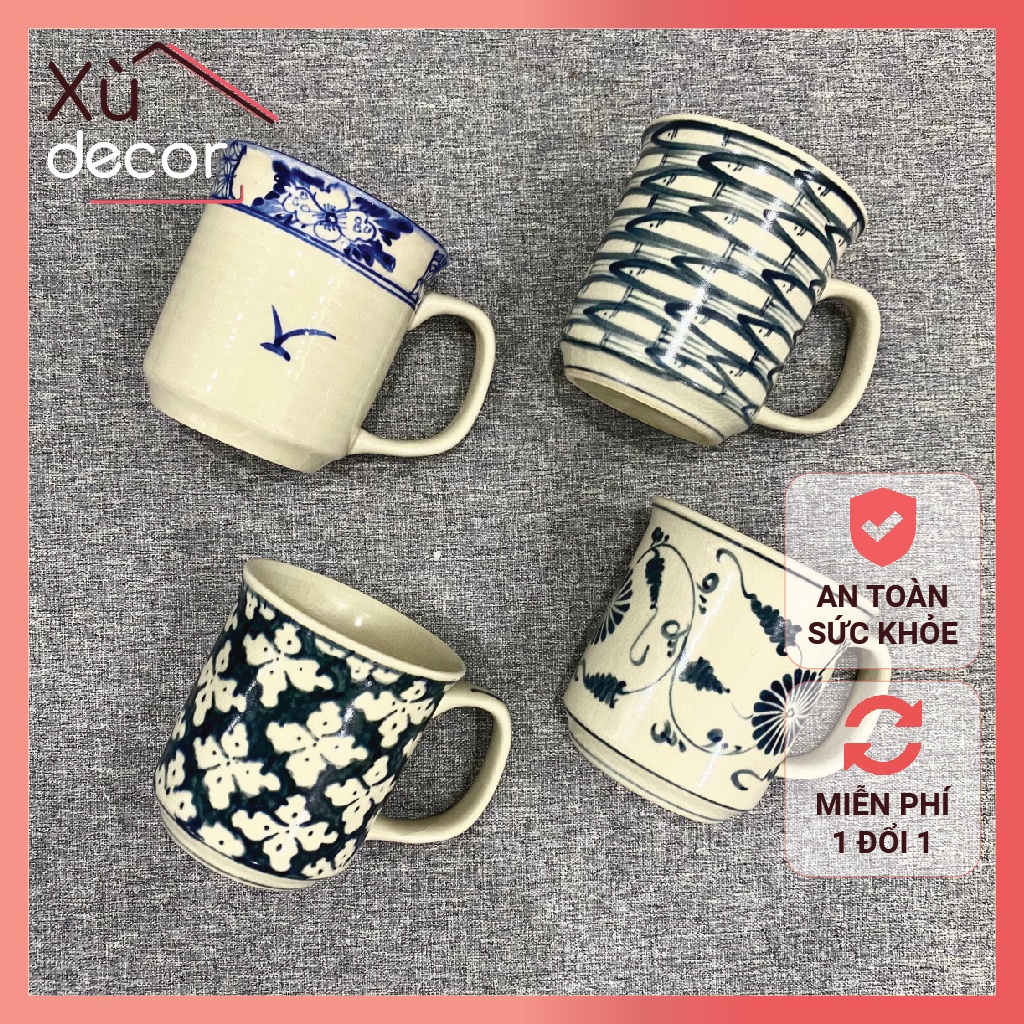 Cốc trà, cốc cà phê gốm sứ thủ công bát tràng, họa tiết vẽ tay, chất men rạn độc đáo