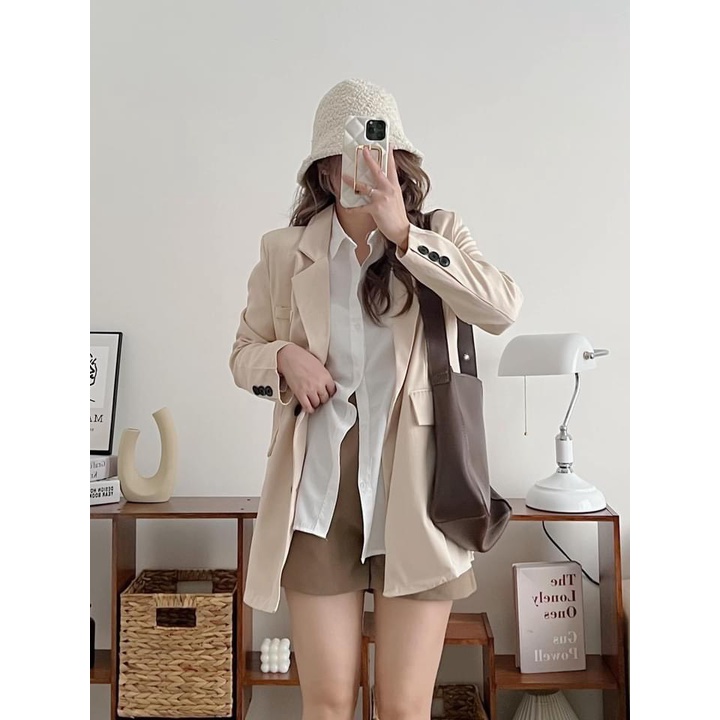 [ẢNH THẬT]Áo blazer Xẻ Tay sang chảnh trơn Khoác Dạ Dáng Dài - dáng suông rộng trượt vạt bầu dáng rộng- áo khoác vét