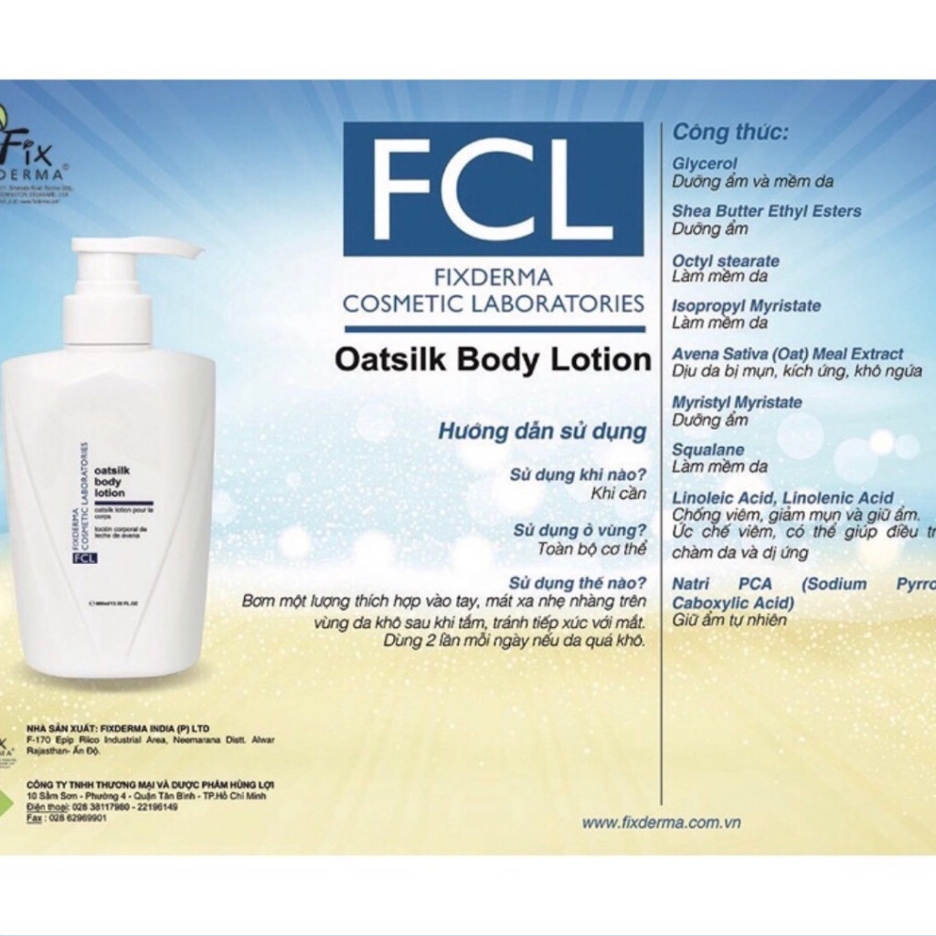 Kem dưỡng ẩm toàn thân mềm mượt da Fixderma FCl oat  silk body lotion BD04