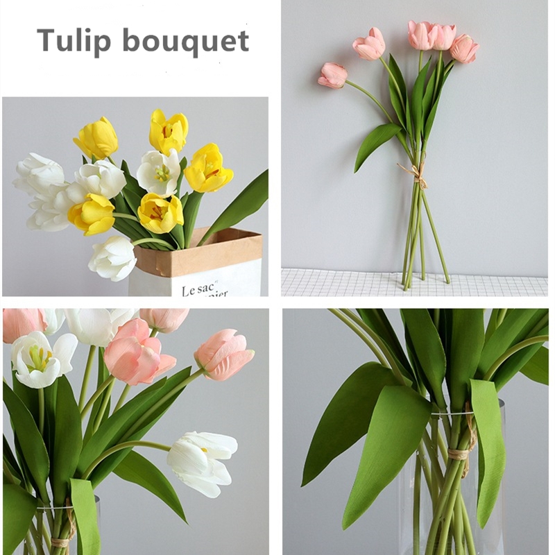 5pcs 1 bó hoa tulip giả hoa giả Dùng Trang Trí bông hoa giả để bàn hoa giả cao cấp hoa gia hoa giả chụp ảnh trang trí nhà hoa giả decor