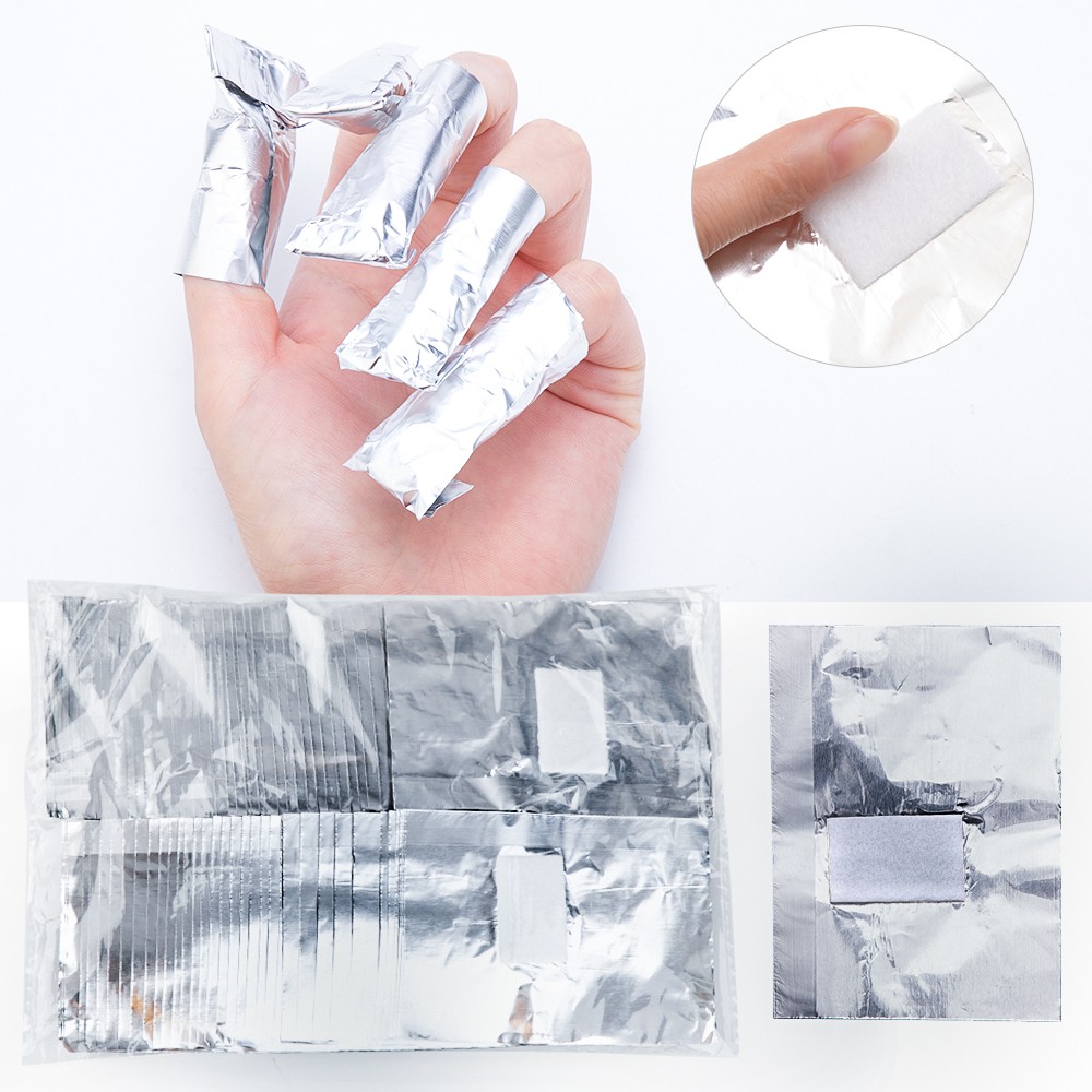 Bộ 100 Khăn Lá Nhôm Tẩy Sơn Móng Tay