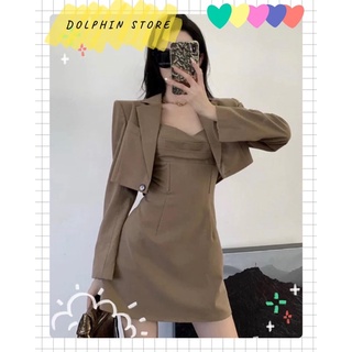 🌹BIGSIZE Set đầm 2 dây kèm áo blazer bigsize🌹