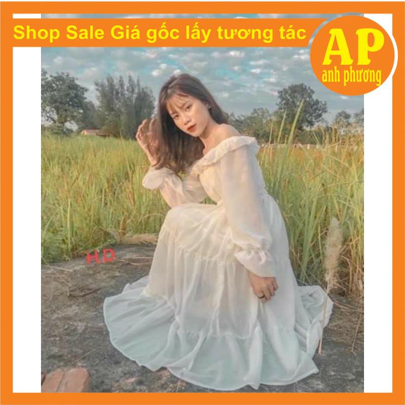 Váy Đầm Tiểu Thư Trắng Trễ Vai Hoặc Cổ Vuông Vintage Xòe 2 Lớp có lót | BigBuy360 - bigbuy360.vn