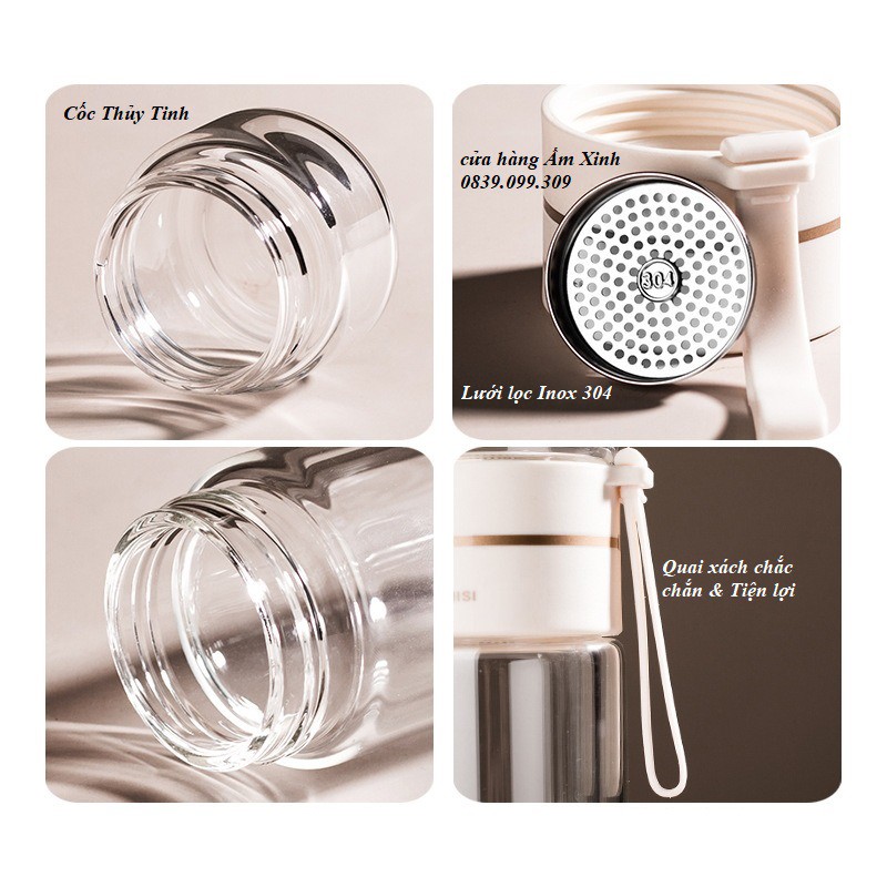 Bình Pha Trà Cao Cấp Thủy Tinh 2 Lớp Giữ Nhiệt Tốt 330 - 400 ML