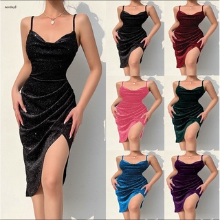 Đầm Hai Dây Xếp Ly Xẻ Tà Lấp Lánh Thời Trang Thứ Hai8 Cho Nữ