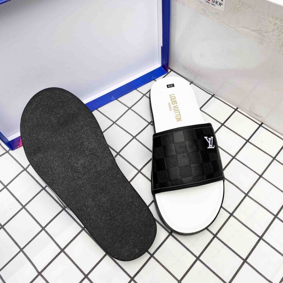 FREE SHIP   Dép nam quai ngang thêu logo LV đế cao su CỰC HOT 2021, Dép nam đẹp mang êm chân