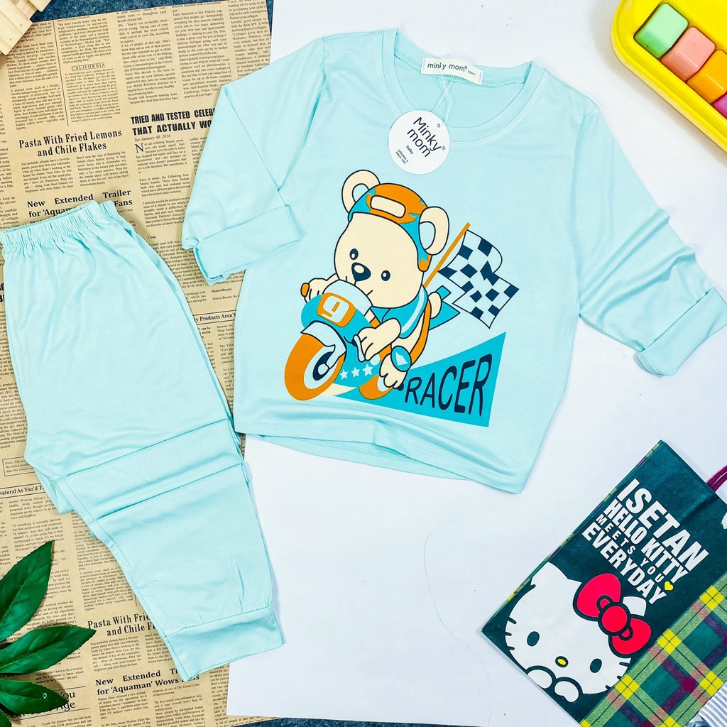 [Bé 19-32kg] Bộ dài tay thun lạnh in hình lớn Minky Mom mềm mịn mát cho bé trai bé gái từ 19-32kg - HÀNG LOẠI 1