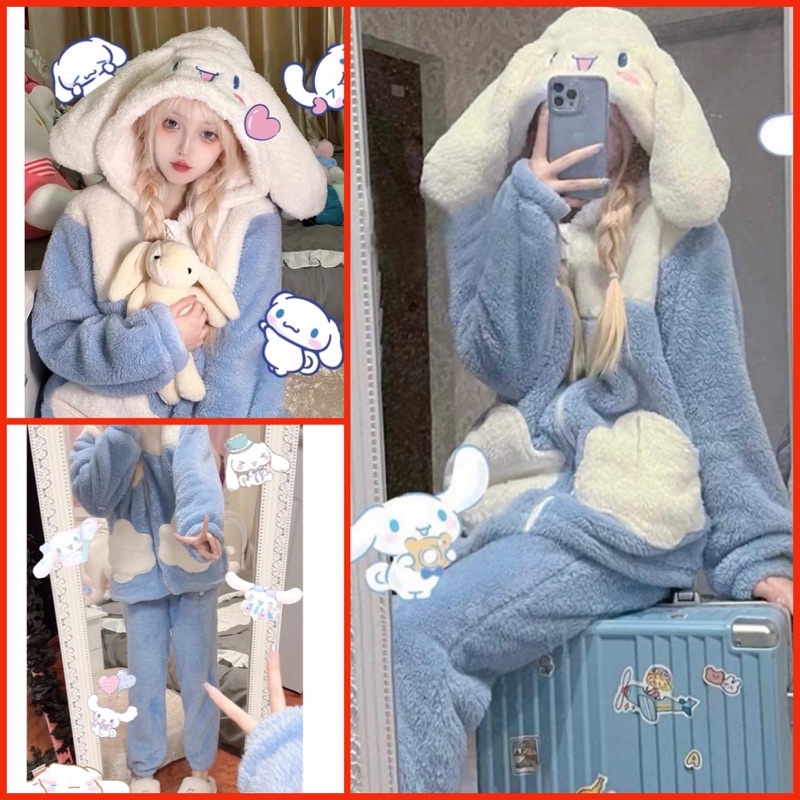 Bộ ngủ dáng rộng ấm áo mùa đông phong cách hàn quốc unisex