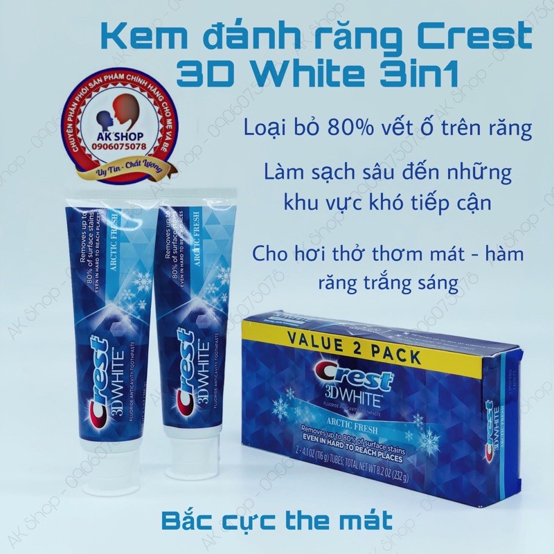 Kem đánh răng Crest 3D White Arctic Fresh Whitening 116g crest the mát