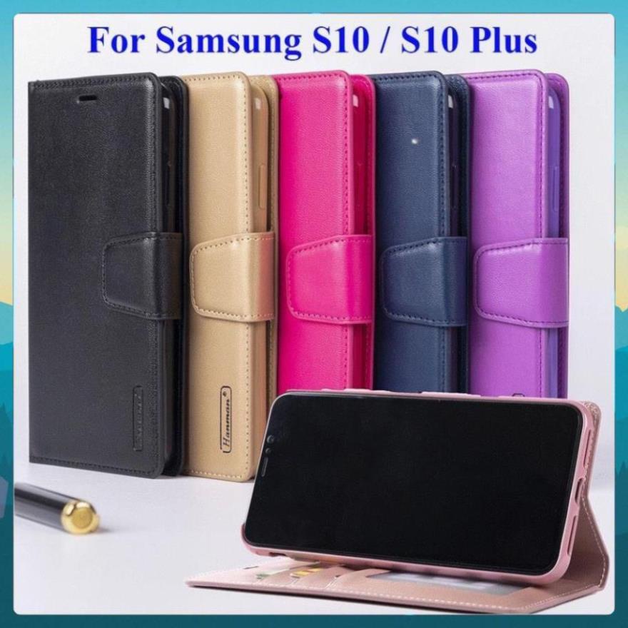 [FreeShip] Bao da dạng ví Samsung Galaxy S10 / S10 Plus hiệu Hanman cao cấp, ngăn đựng thẻ ATM tiền 