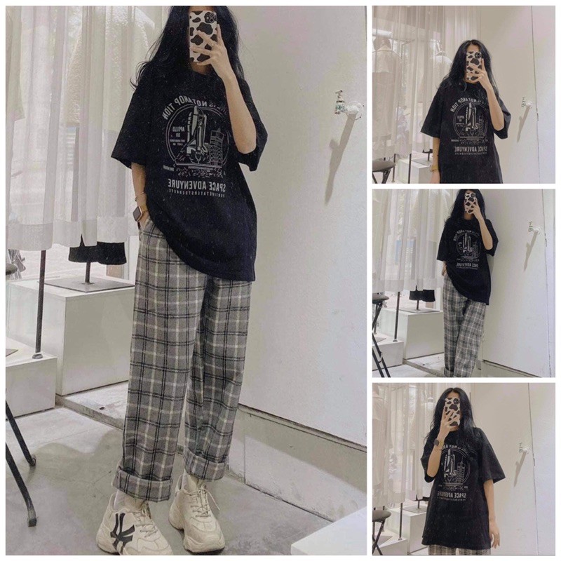 [Mã FAGREEN245 giảm 10% tối đa 30K đơn 99K] Set bộ thời trang unisex áo đen quần kẻ Failuries