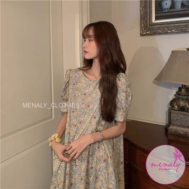 Váy babydoll hoa nhí cộc tay dáng dài tay bồng VH026