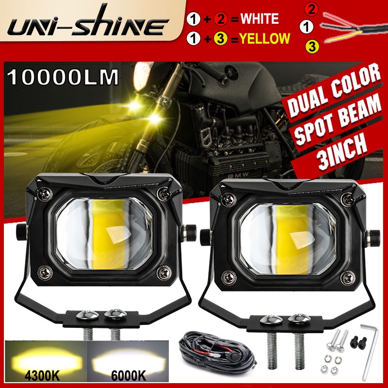 UNI-SHINE 1 cặp 3 inch vuông Led làm việc Thanh ánh sáng tại chỗ Vỏ đèn lái xe đèn Led Thanh sương mù Màu hổ phách Offroad Atv Suv Đèn pha Đèn pha 12v 24v Ánh sáng trắng Ánh sáng vàng trắng