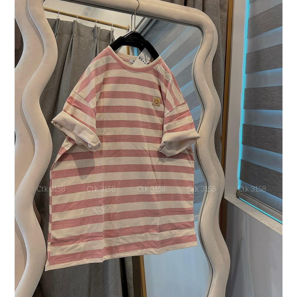 Áo Phông 3158 Chất Cotton Khô Dáng Rộng Kẻ Sọc Thêu Mặt CUowifg Nam Nữ Bigsize